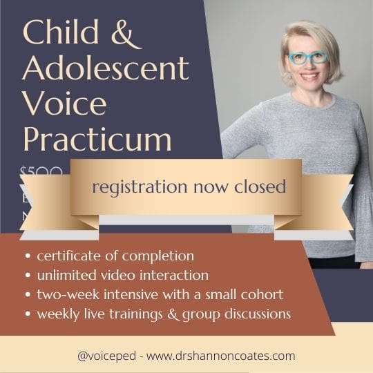 Announcement that the Child and Adolescent Voice Practicum registration has closed.