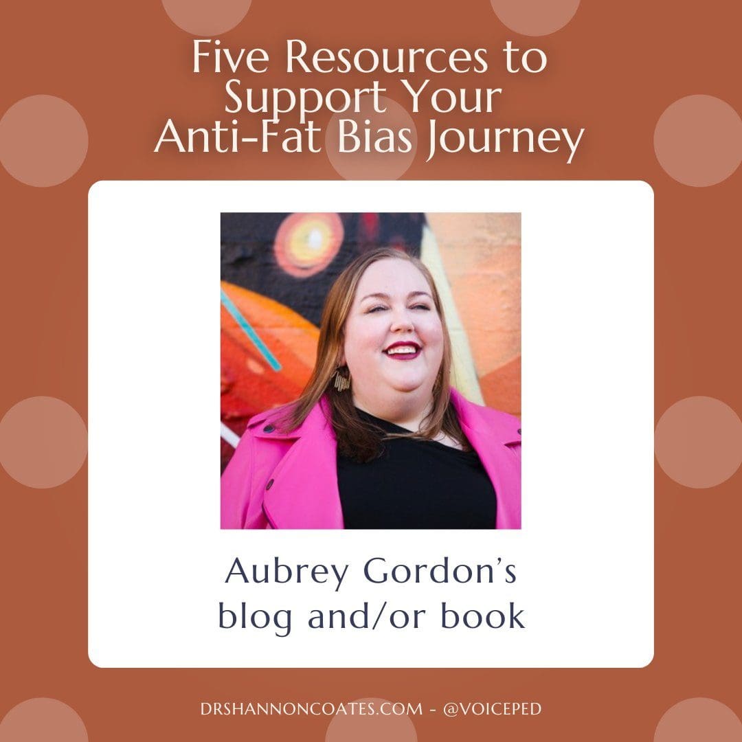 Orange background with polka dots, with the headshot of Aubrey Gordon.