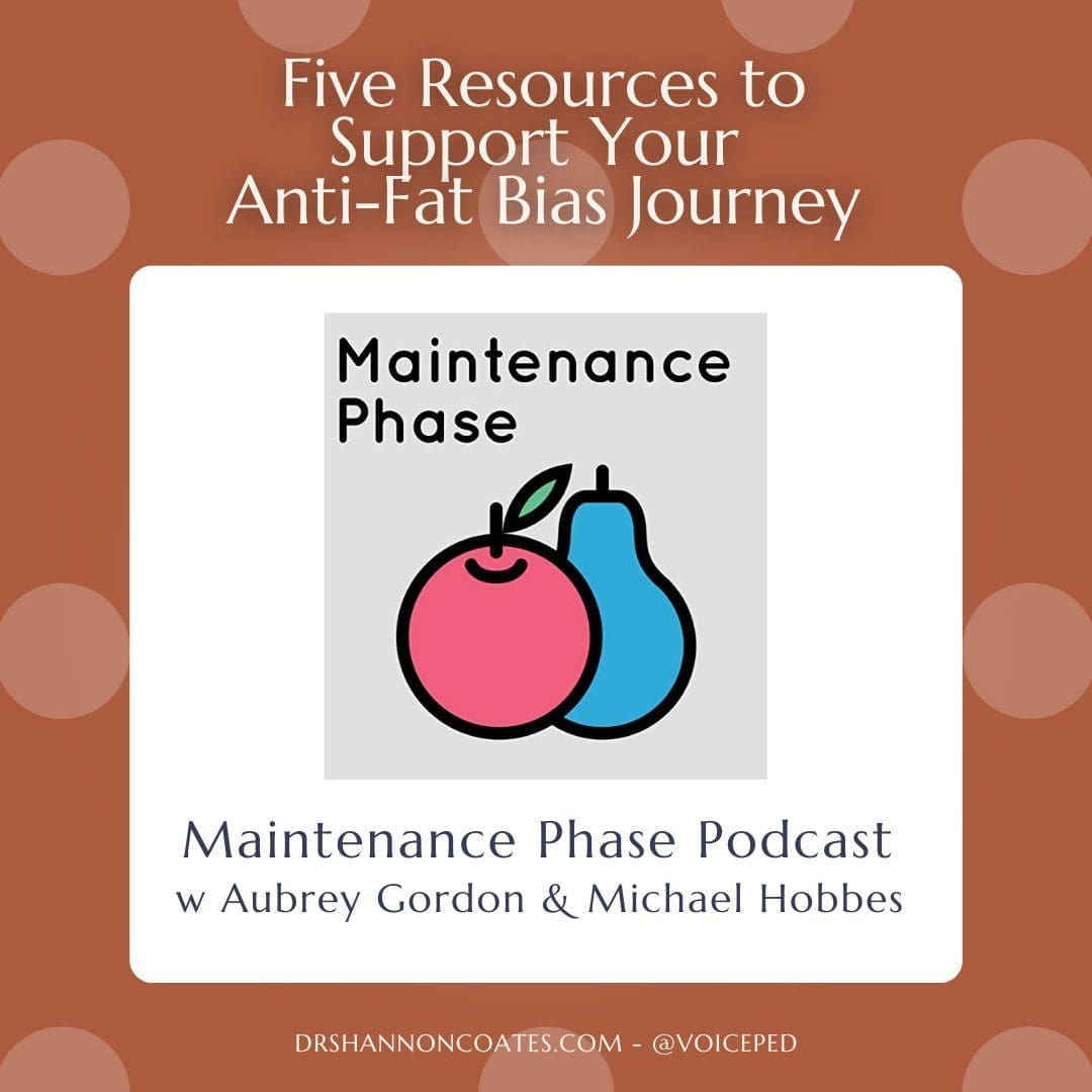 Orange background with polka dots, with the graphic for the Maintenance Phase podcast